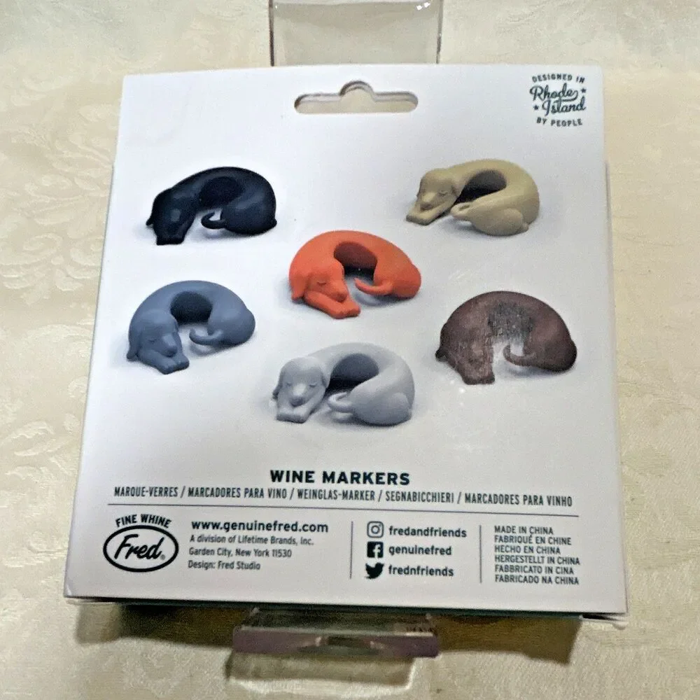 Fred Dogs Wine Glass Markers, 6 Pack Multicolor Plastic Lightweight